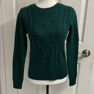 Ricki's Deep Green Cable Knit Sweater Crew Neck Long Sleeve  Pullover Sz XS